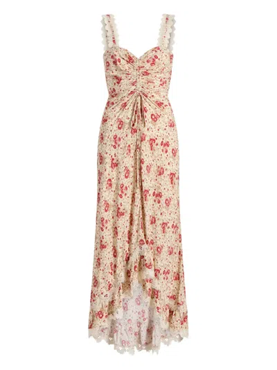 Cinq À Sept Stevie Ikat Roses Ruched Sleeveless Midi Dress In Multi