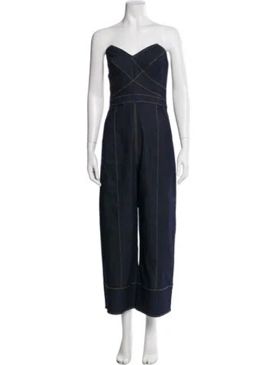 Pre-owned Cinq À Sept Strapless Jumpsuit In Blue