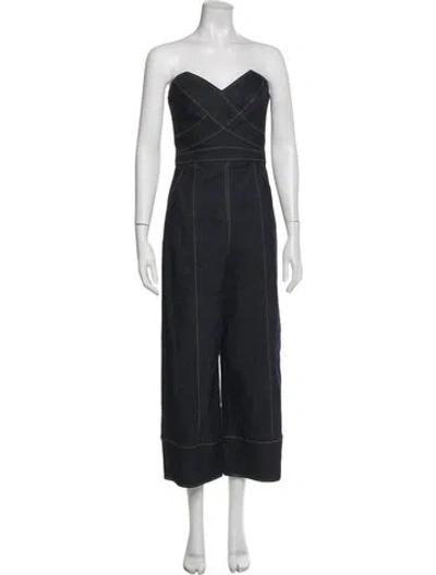 Pre-owned Cinq À Sept Strapless Jumpsuit In Blue