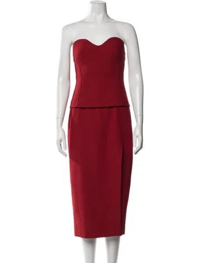 Pre-owned Cinq À Sept Strapless Knee-length Dress In Red