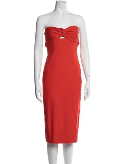 Pre-owned Cinq À Sept Strapless Knee-length Dress In Red