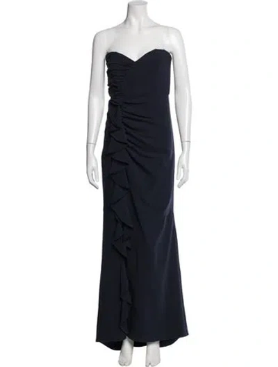 Pre-owned Cinq À Sept Strapless Long Dress In Blue
