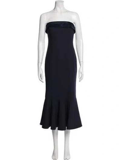Pre-owned Cinq À Sept Strapless Midi Length Dress In Blue