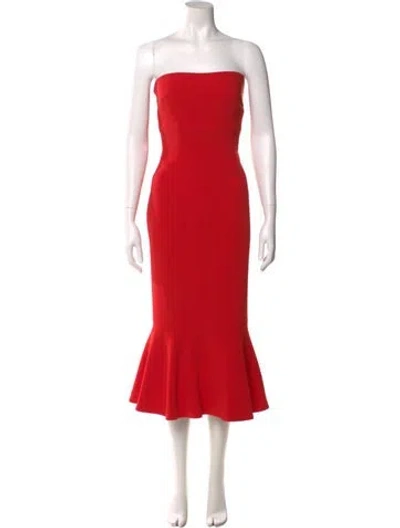 Pre-owned Cinq À Sept Strapless Midi Length Dress In Red
