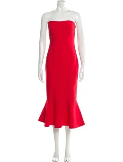 Pre-owned Cinq À Sept Strapless Midi Length Dress In Red