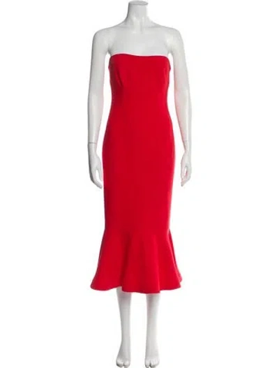 Pre-owned Cinq À Sept Strapless Midi Length Dress In Red