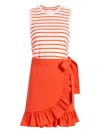 Cinq À Sept Stripe Mahlia Ruffled Wrap Dress In Neutral