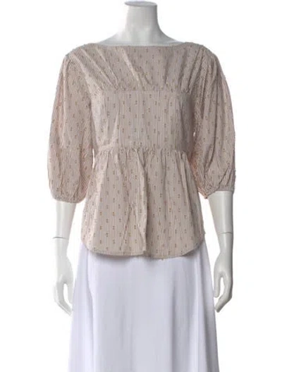Pre-owned Cinq À Sept Striped Bateau Neckline Blouse In Neutral