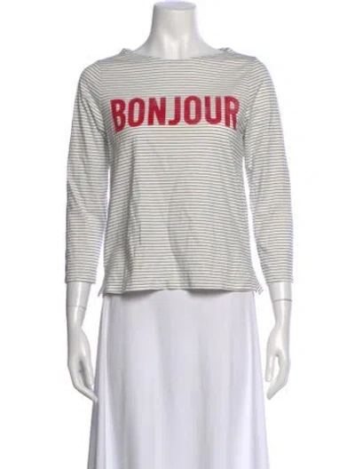Pre-owned Cinq À Sept Striped Bateau Neckline T-shirt In White