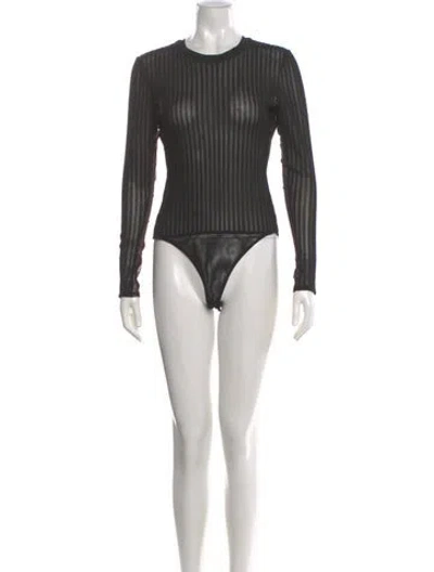Pre-owned Cinq À Sept Striped Crew Neck Bodysuit In Black