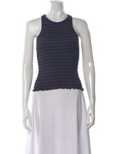 Pre-owned Cinq À Sept Striped Crew Neck Crop Top In Gray