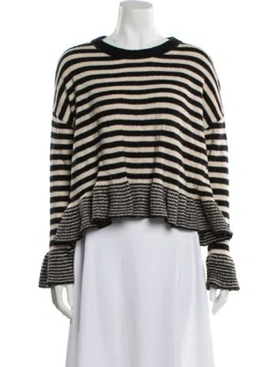 Pre-owned Cinq À Sept Striped Crew Neck Sweater In Black