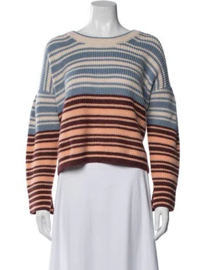 Pre-owned Cinq À Sept Striped Crew Neck Sweater In Blue