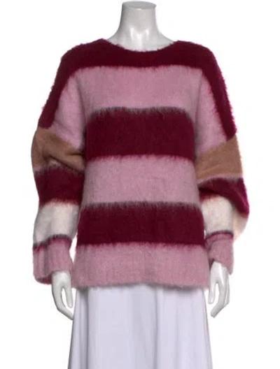 Pre-owned Cinq À Sept Striped Crew Neck Sweater In Pink