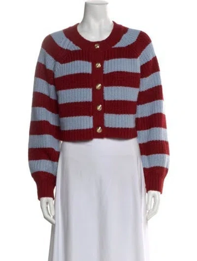 Pre-owned Cinq À Sept Striped Crew Neck Sweater In Red
