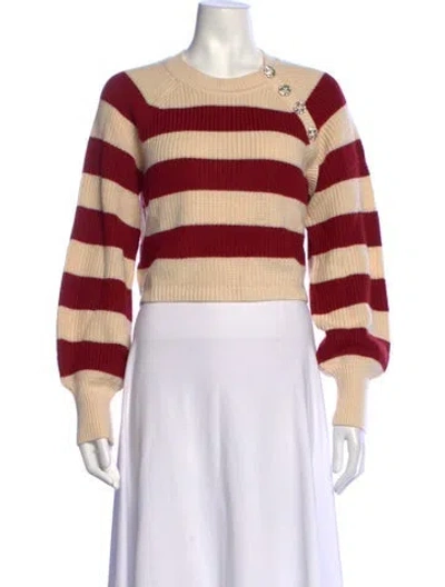 Pre-owned Cinq À Sept Striped Crew Neck Sweater In Red