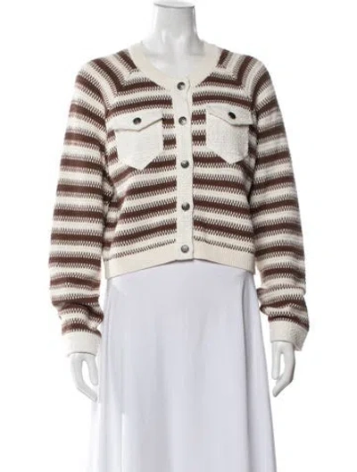 Pre-owned Cinq À Sept Striped Crew Neck Sweater In White