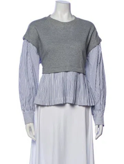 Pre-owned Cinq À Sept Striped Crew Neck Top In Gray