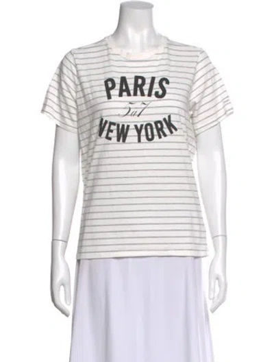 Pre-owned Cinq À Sept Striped Crew Neck T-shirt In White