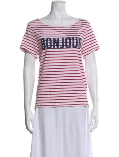 Pre-owned Cinq À Sept Striped Crew Neck T-shirt In White