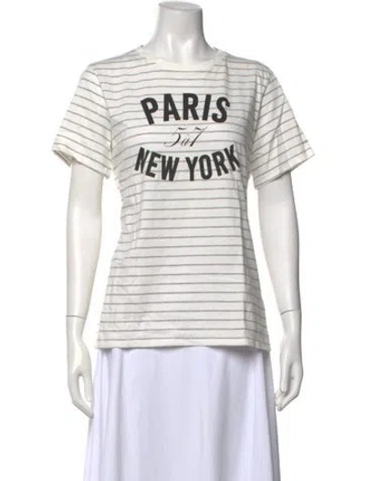 Pre-owned Cinq À Sept Striped Crew Neck T-shirt In White