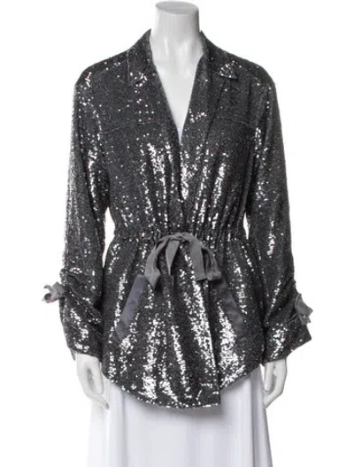 Pre-owned Cinq À Sept Striped Evening Jacket In Gray