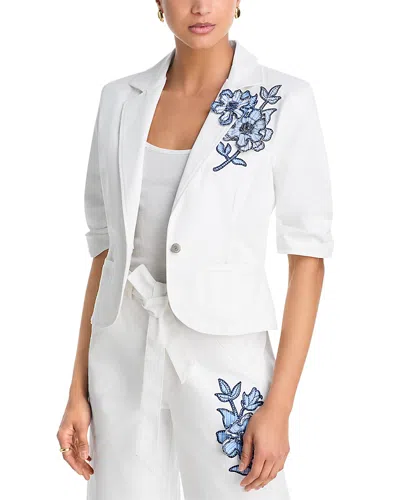 Cinq À Sept Cinq A Sept Striped Floral Short Sleeve Blazer In White