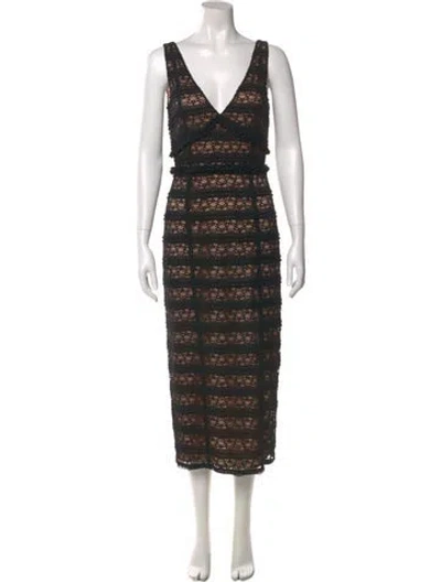 Pre-owned Cinq À Sept Striped Long Dress In Black