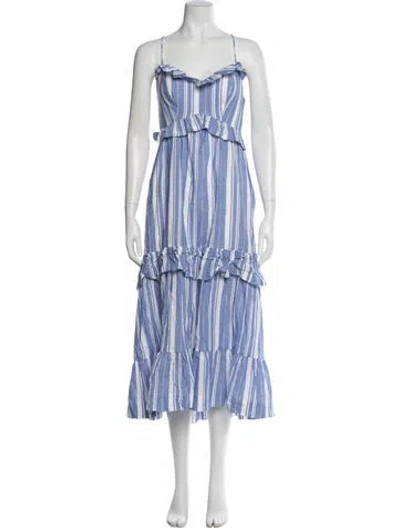 Pre-owned Cinq À Sept Striped Long Dress In Blue