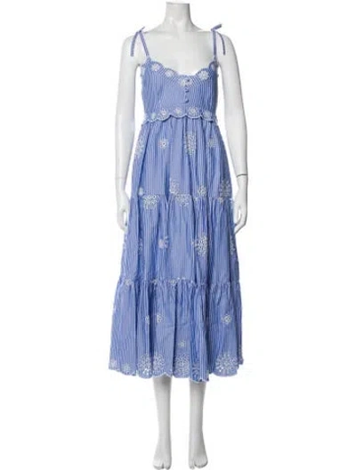 Pre-owned Cinq À Sept Striped Long Dress In Blue