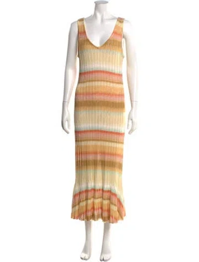 Pre-owned Cinq À Sept Striped Long Dress In Yellow