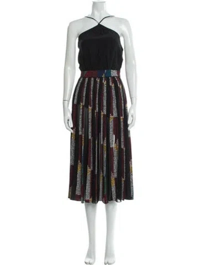 Pre-owned Cinq À Sept Striped Midi Length Dress In Black