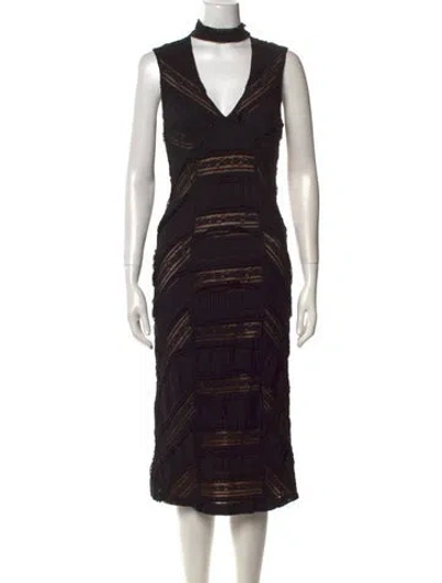 Pre-owned Cinq À Sept Striped Midi Length Dress In Black