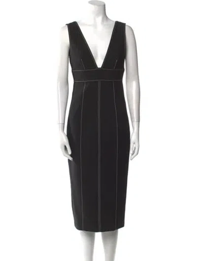 Pre-owned Cinq À Sept Striped Midi Length Dress In Black