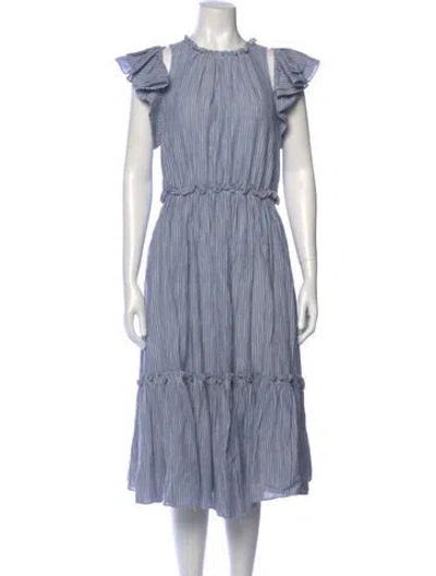 Pre-owned Cinq À Sept Striped Midi Length Dress In Blue