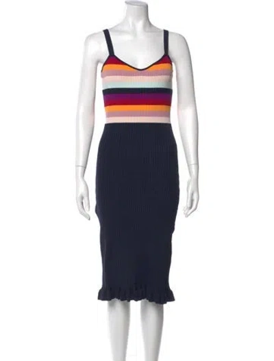 Pre-owned Cinq À Sept Striped Midi Length Dress In Blue