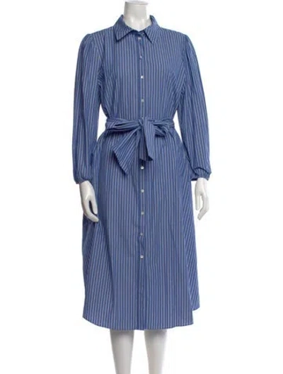 Pre-owned Cinq À Sept Striped Midi Length Dress In Blue