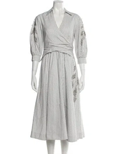 Pre-owned Cinq À Sept Striped Midi Length Dress In Blue