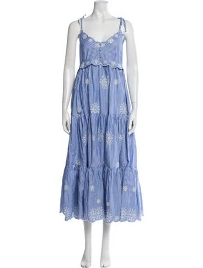 Pre-owned Cinq À Sept Striped Midi Length Dress In Blue