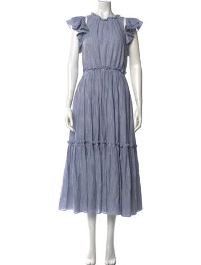 Pre-owned Cinq À Sept Striped Midi Length Dress In Blue