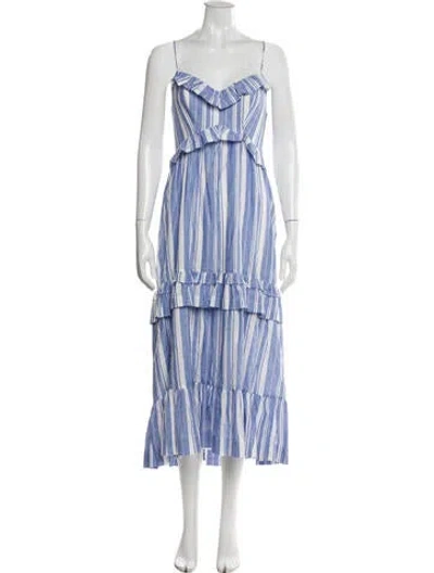 Pre-owned Cinq À Sept Striped Midi Length Dress W/ Tags In Blue
