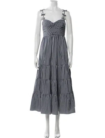Pre-owned Cinq À Sept Striped Midi Length Dress W/ Tags In Blue