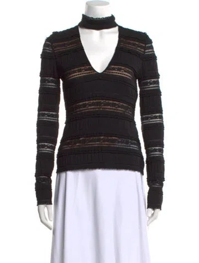 Pre-owned Cinq À Sept Striped Mock Neck Sweatshirt In Black