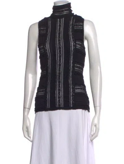Pre-owned Cinq À Sept Striped Mock Neck Top In Black