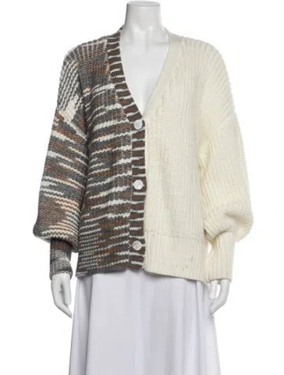 Pre-owned Cinq À Sept Striped Plunge Neckline Sweater In Neutrals
