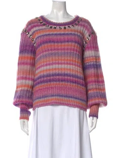 Pre-owned Cinq À Sept Striped Scoop Neck Sweater In Pink