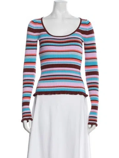Pre-owned Cinq À Sept Striped Scoop Neck Sweater In White