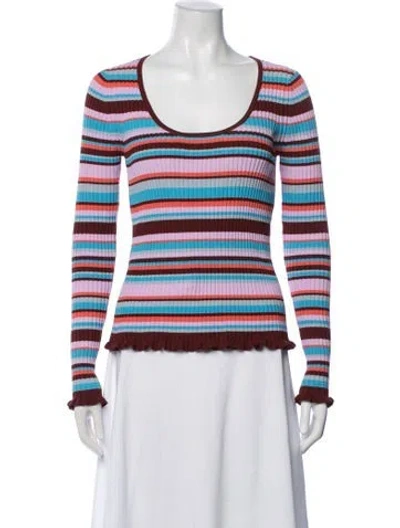 Pre-owned Cinq À Sept Striped Scoop Neck Top In White
