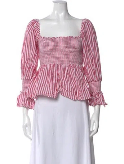 Pre-owned Cinq À Sept Striped Square Neckline Blouse In Red