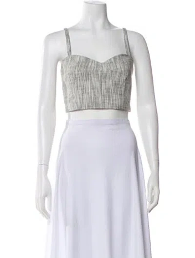 Pre-owned Cinq À Sept Striped Square Neckline Crop Top W/ Tags In Gray